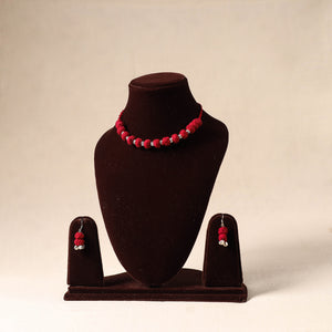Red German Silver Thread Beads Necklace Set