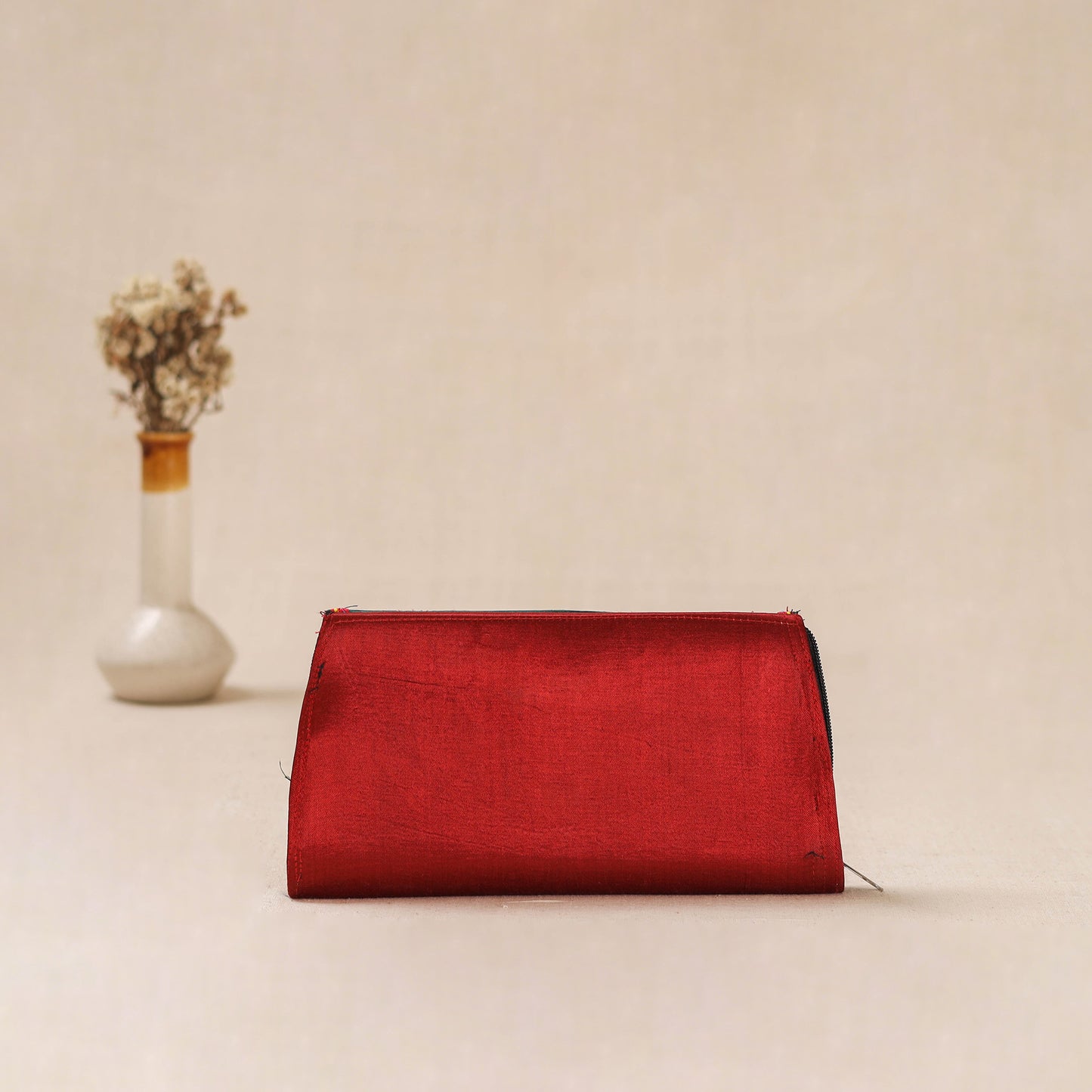 Red - Traditional Kutch Mashru Silk Leather Flap Clutch / Wallet 14