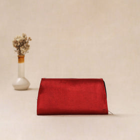 Red - Traditional Kutch Mashru Silk Leather Flap Clutch / Wallet 14
