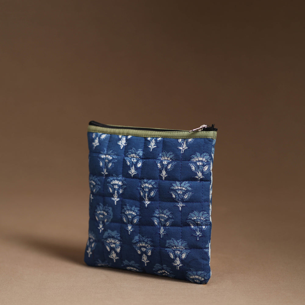 Blue - Handmade Quilted Cotton Utility Pouch 14