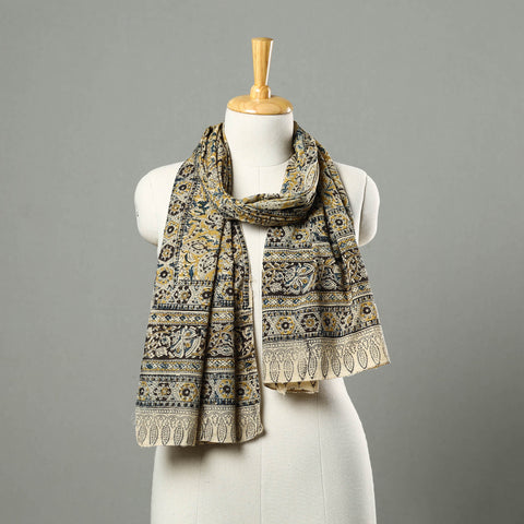 Yellow - Natural Dyed Block Print Mul Cotton Kalamkari Stole 11