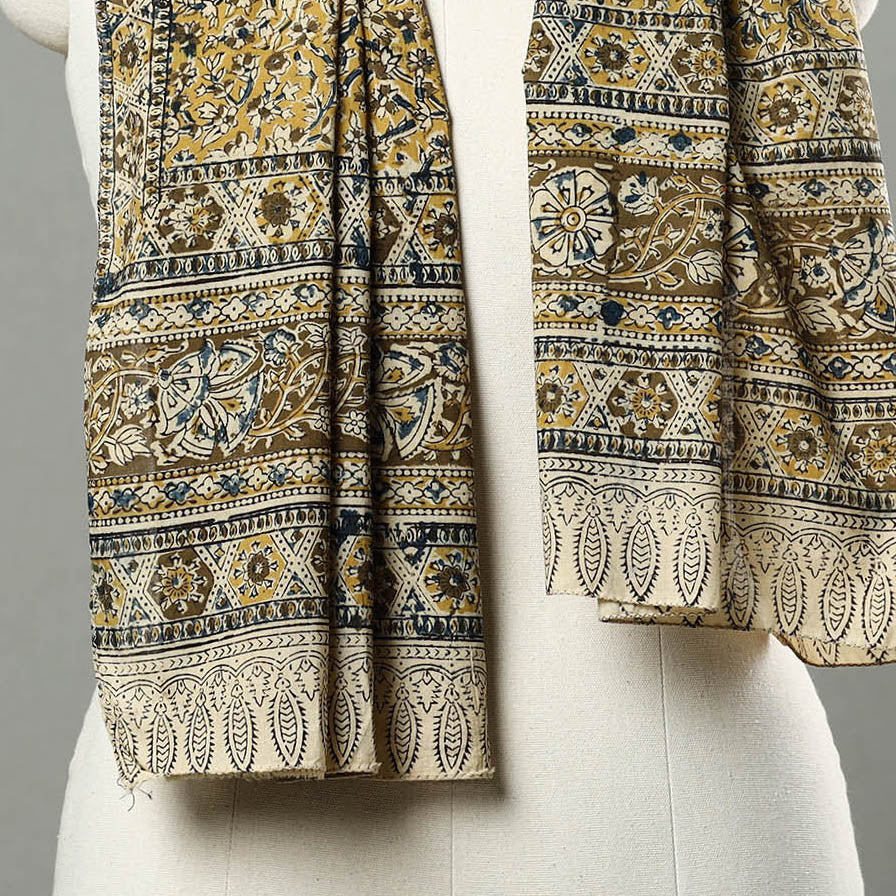 Yellow - Natural Dyed Block Print Mul Cotton Kalamkari Stole 12