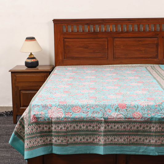 Green - Pure Cotton Single Sanganeri Print Bed Cover 62