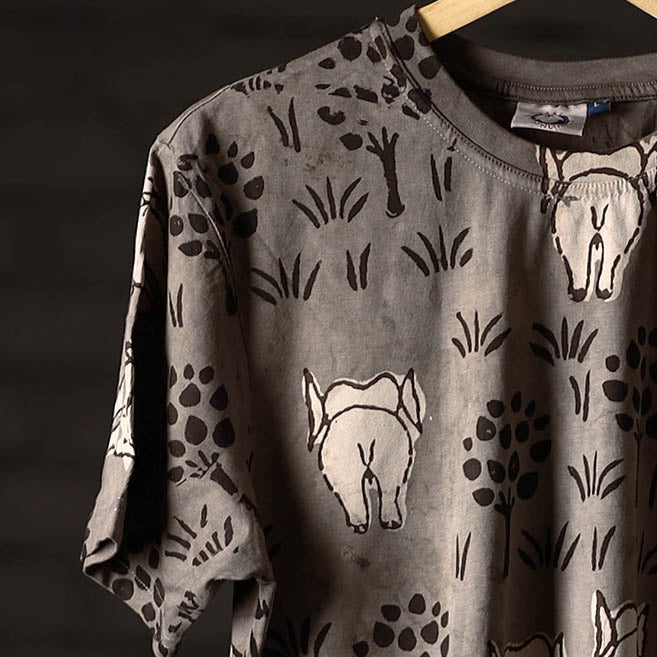  Bindaas Block Art Printed Cotton Unisex Round Neck T-shirt 