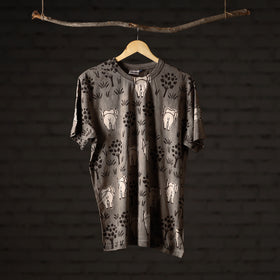  Bindaas Block Art Printed Cotton Unisex Round Neck T-shirt 