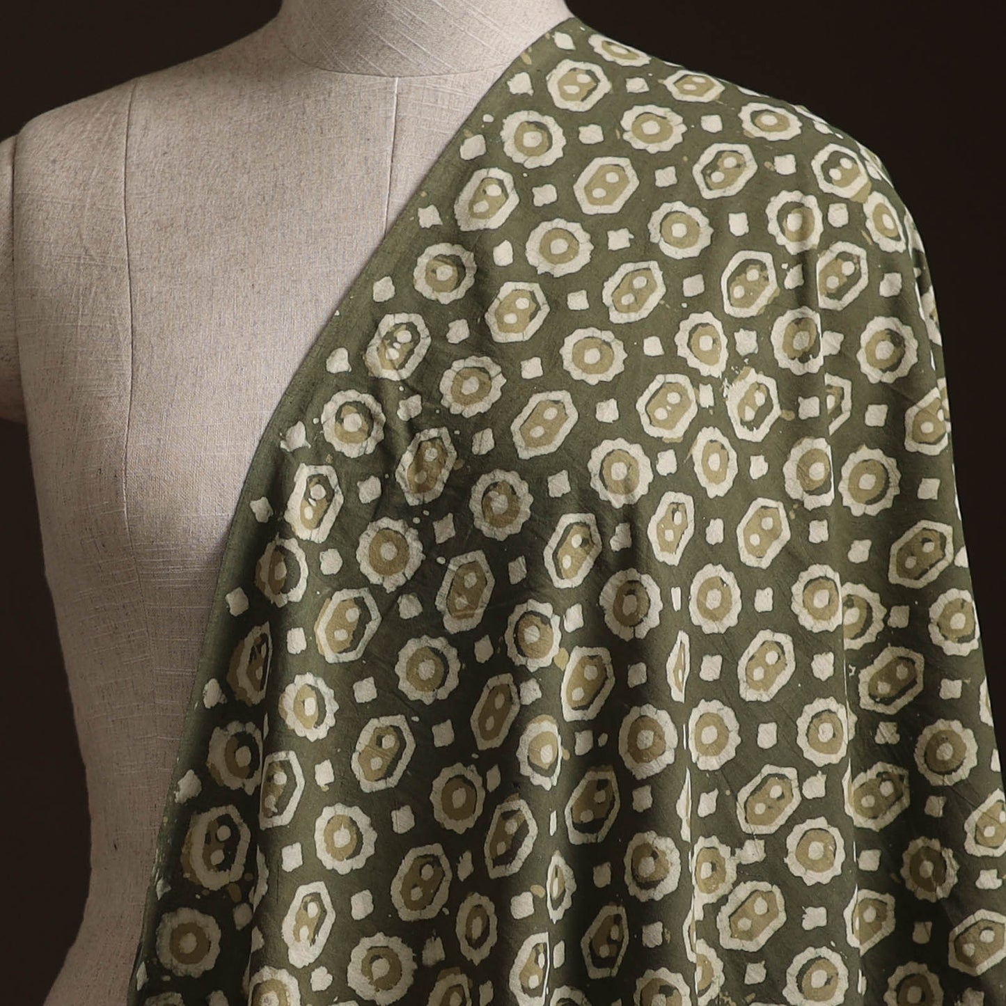 Gray - Bagru Dabu Hand Block Print Natural Dyed Cotton Fabric 01
