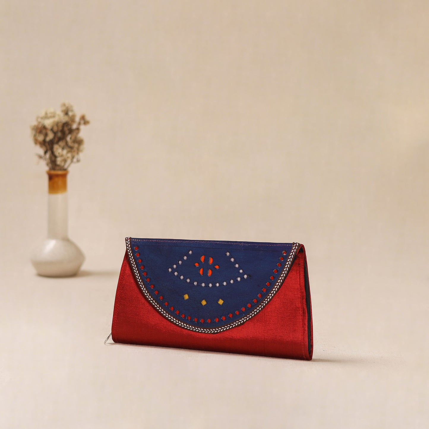 Traditional Kutch Mashru Silk Leather Flap Clutch / Wallet 15