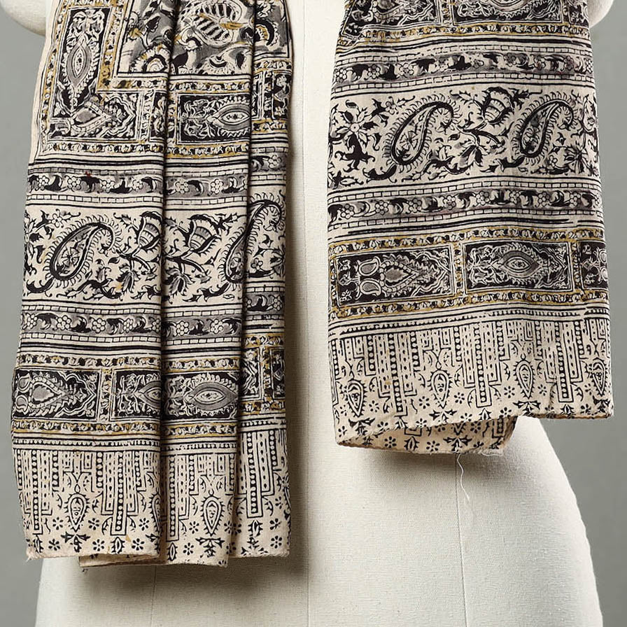 Black - Natural Dyed Block Print Mul Cotton Kalamkari Stole 14