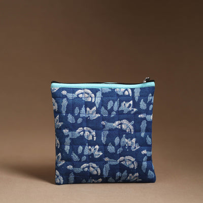 Blue - Handmade Quilted Cotton Utility Pouch 16