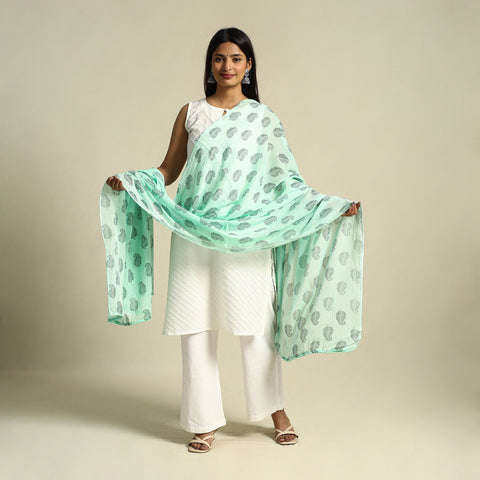  Green Cotton Jaipur Printed Dupatta Online