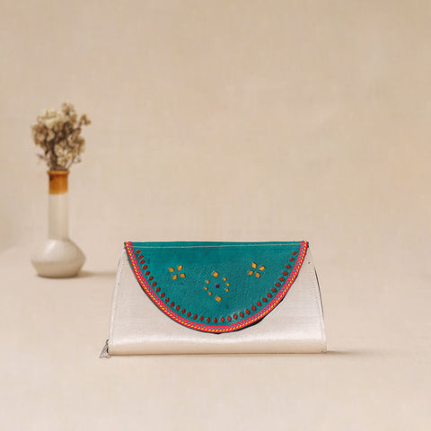 Traditional Kutch Mashru Silk Leather Flap Clutch / Wallet 16