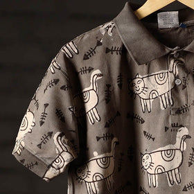 Buy Brown Bindaas Block Art Printed Cotton Unisex Polo Collar T-shirt