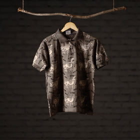 Buy Brown Bindaas Block Art Printed Cotton Unisex Polo Collar T-shirt