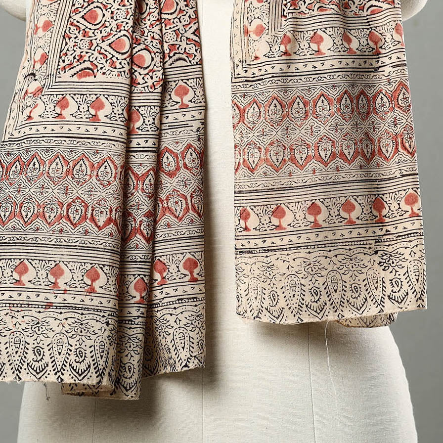 Multicolor - Natural Dyed Block Print Mul Cotton Kalamkari Stole 16