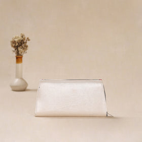 White - Traditional Kutch Mashru Silk Leather Flap Clutch / Wallet 16