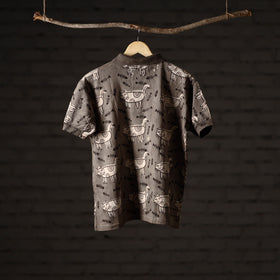 Buy Brown Bindaas Block Art Printed Cotton Unisex Polo Collar T-shirt