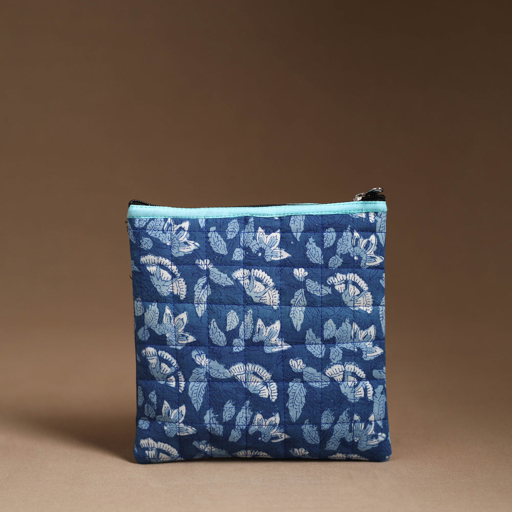 Blue - Handmade Quilted Cotton Utility Pouch 18