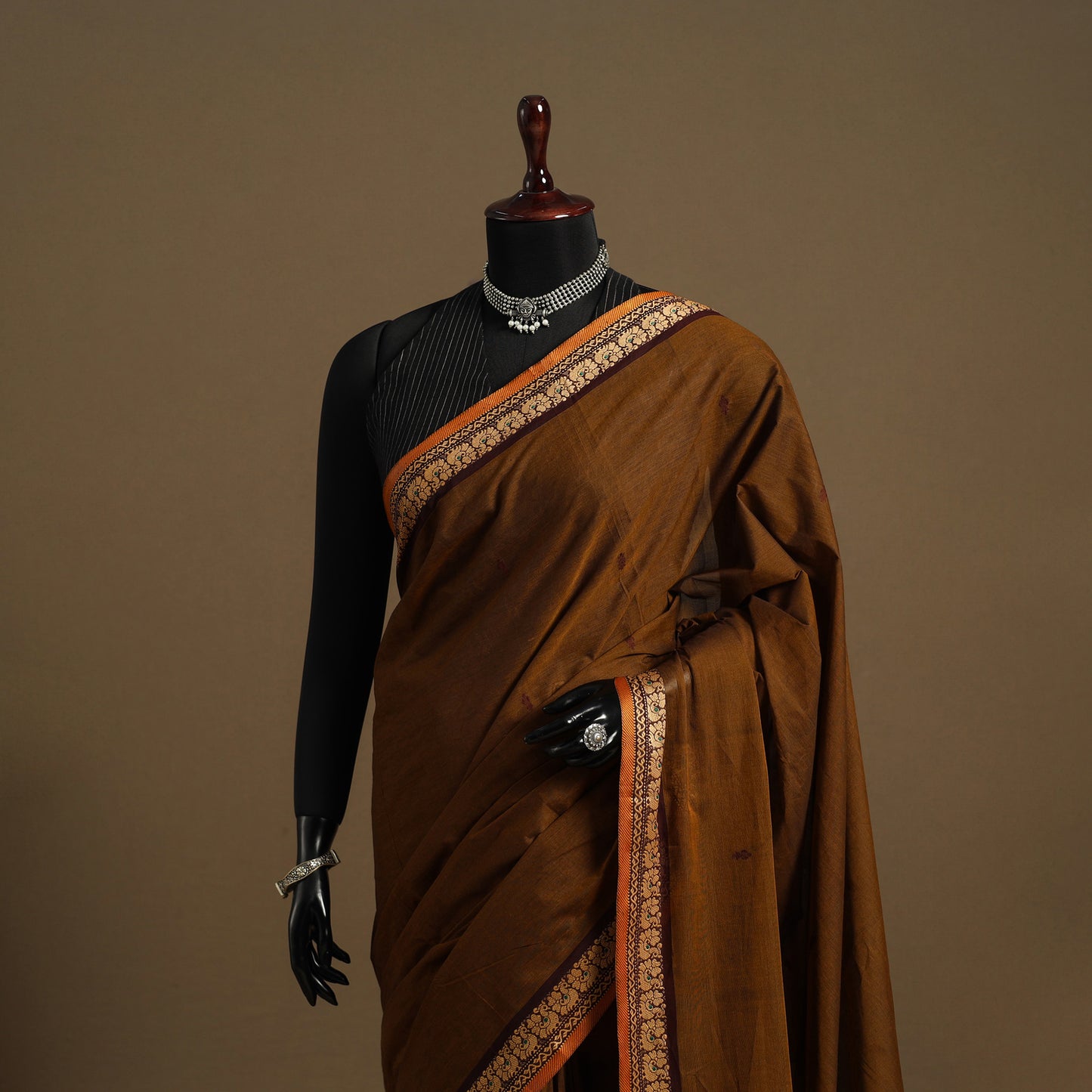 Brown Kandangi Chettinad Cotton Saree with Border