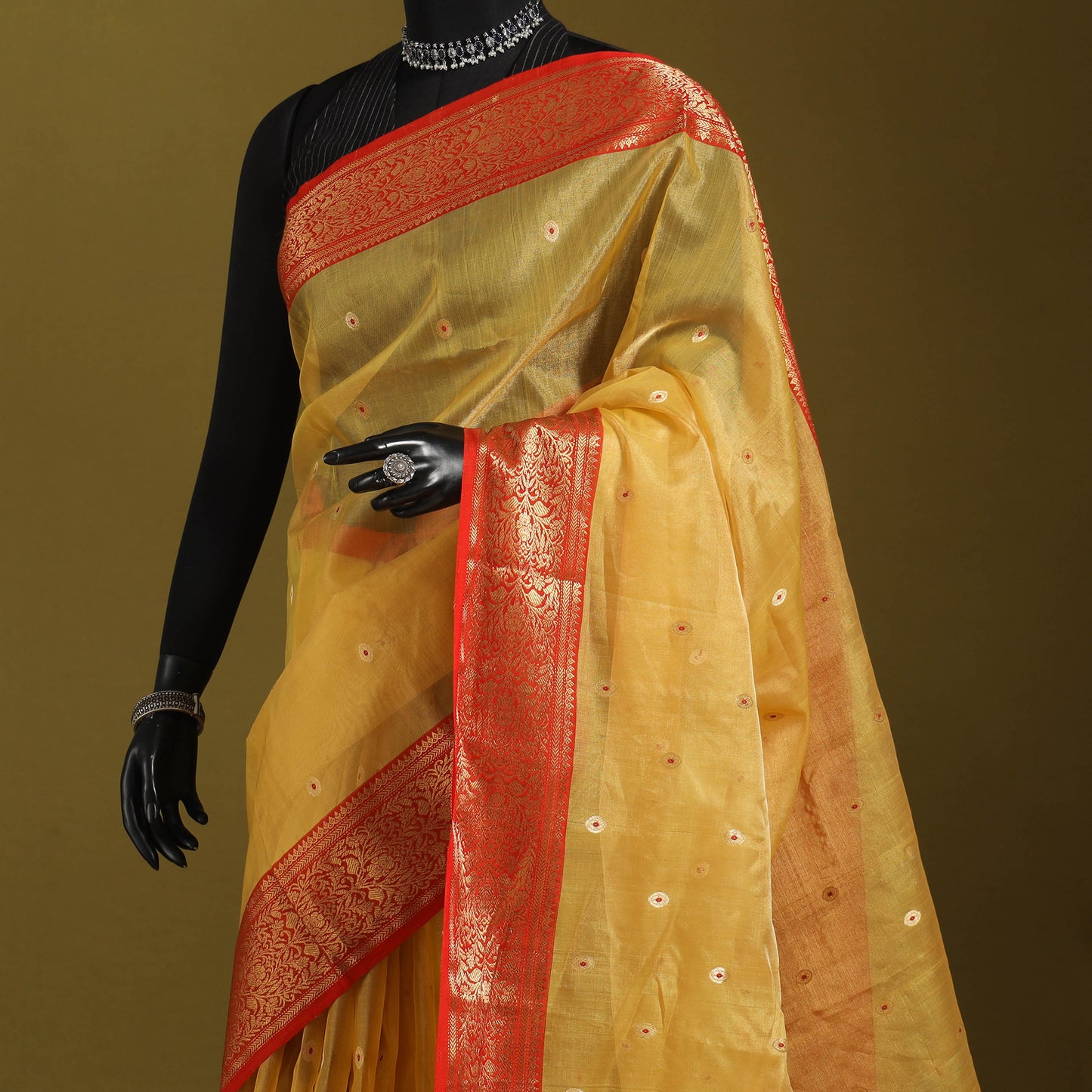 Yellow - traditional tissue zari handloom buti katan