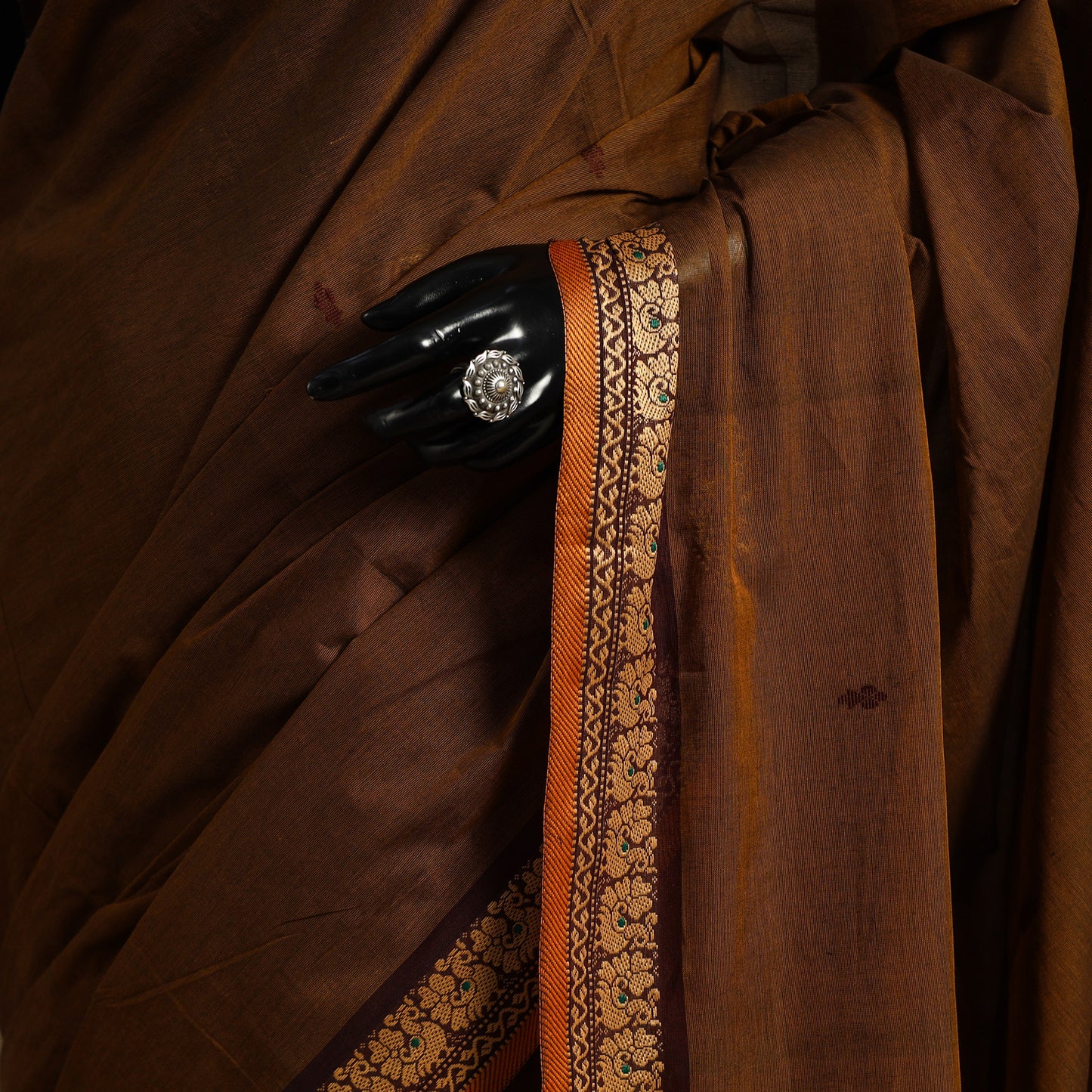 Brown Kandangi Chettinad Cotton Saree with Border