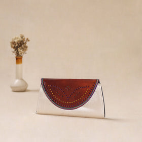 White - Traditional Kutch Mashru Silk Leather Flap Clutch / Wallet 17