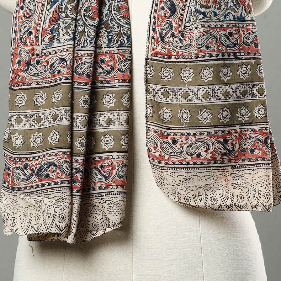 Multicolor - Natural Dyed Block Print Mul Cotton Kalamkari Stole 18