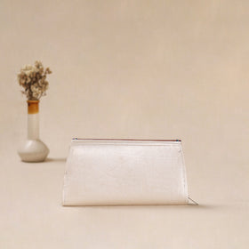 White - Traditional Kutch Mashru Silk Leather Flap Clutch / Wallet 17