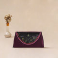 Purple - Traditional Kutch Mashru Silk Leather Flap Clutch / Wallet 18
