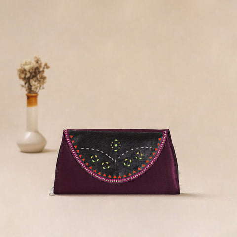 Traditional Kutch Mashru Silk Leather Flap Clutch / Wallet 18
