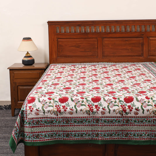 Multicolor - Pure Cotton Single Sanganeri Print Bed Cover 64