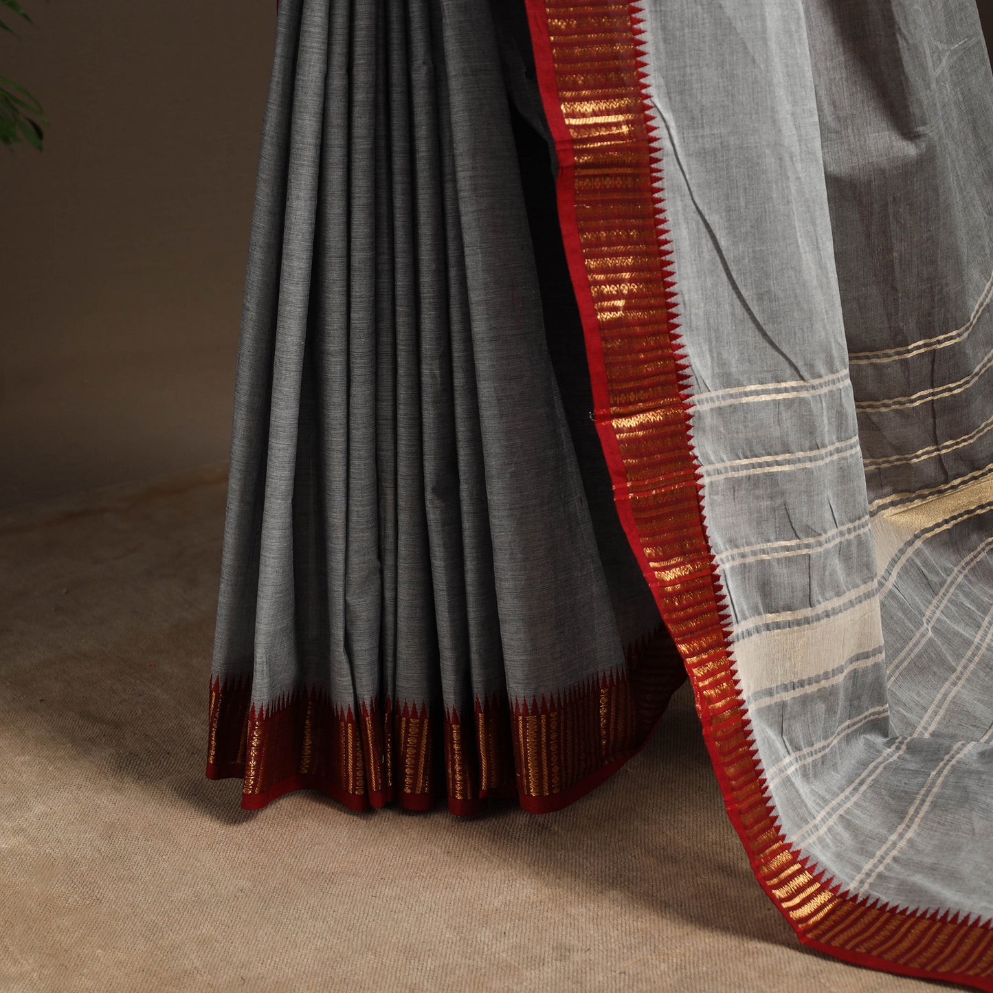 Grey - kandangi chettinad cotton saree with border 110