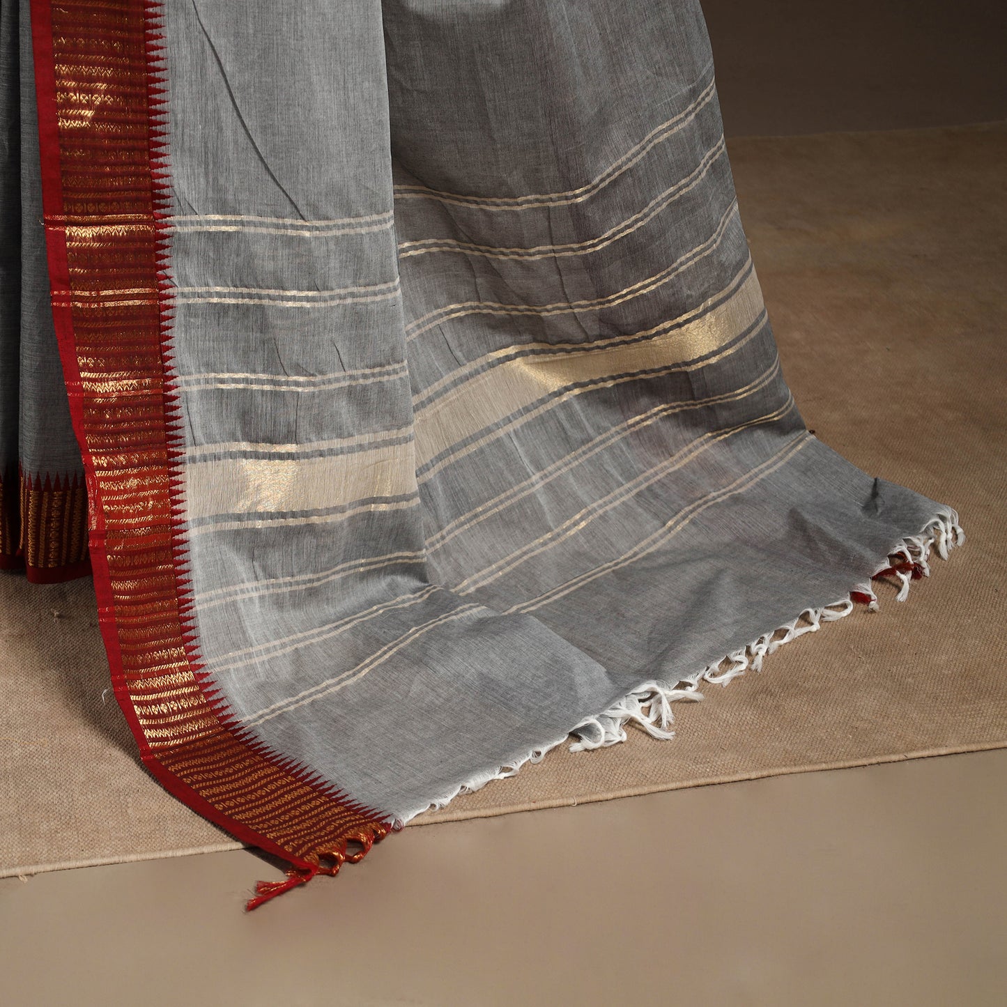 Grey - kandangi chettinad cotton saree with border 110