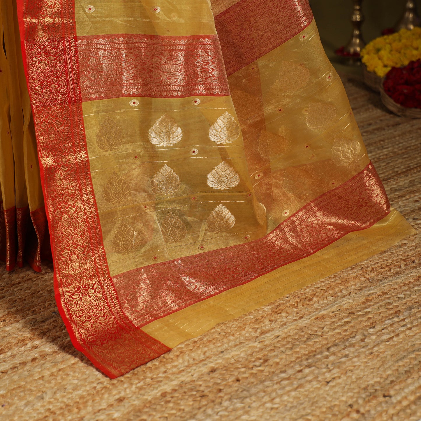 Yellow - traditional tissue zari handloom buti katan
