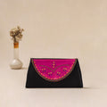 Black - Traditional Kutch Mashru Silk Leather Flap Clutch / Wallet 19