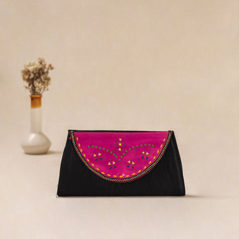 Traditional Kutch Mashru Silk Leather Flap Clutch / Wallet 19
