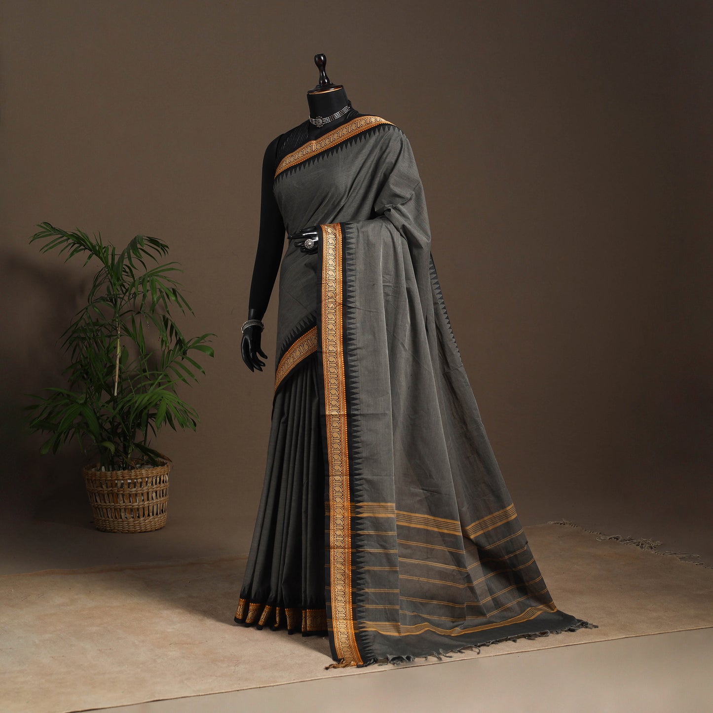 Grey - kandangi chettinad cotton saree with border 111