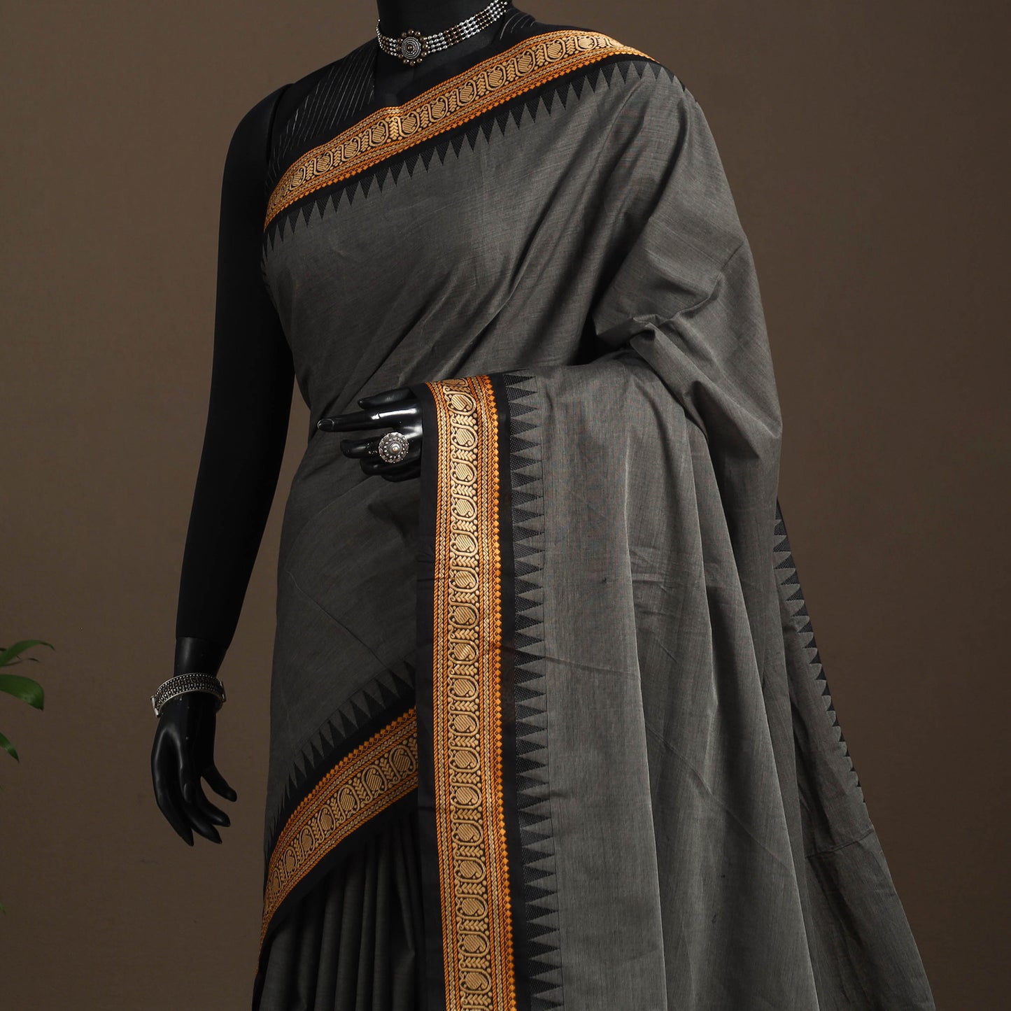 Grey - kandangi chettinad cotton saree with border 111