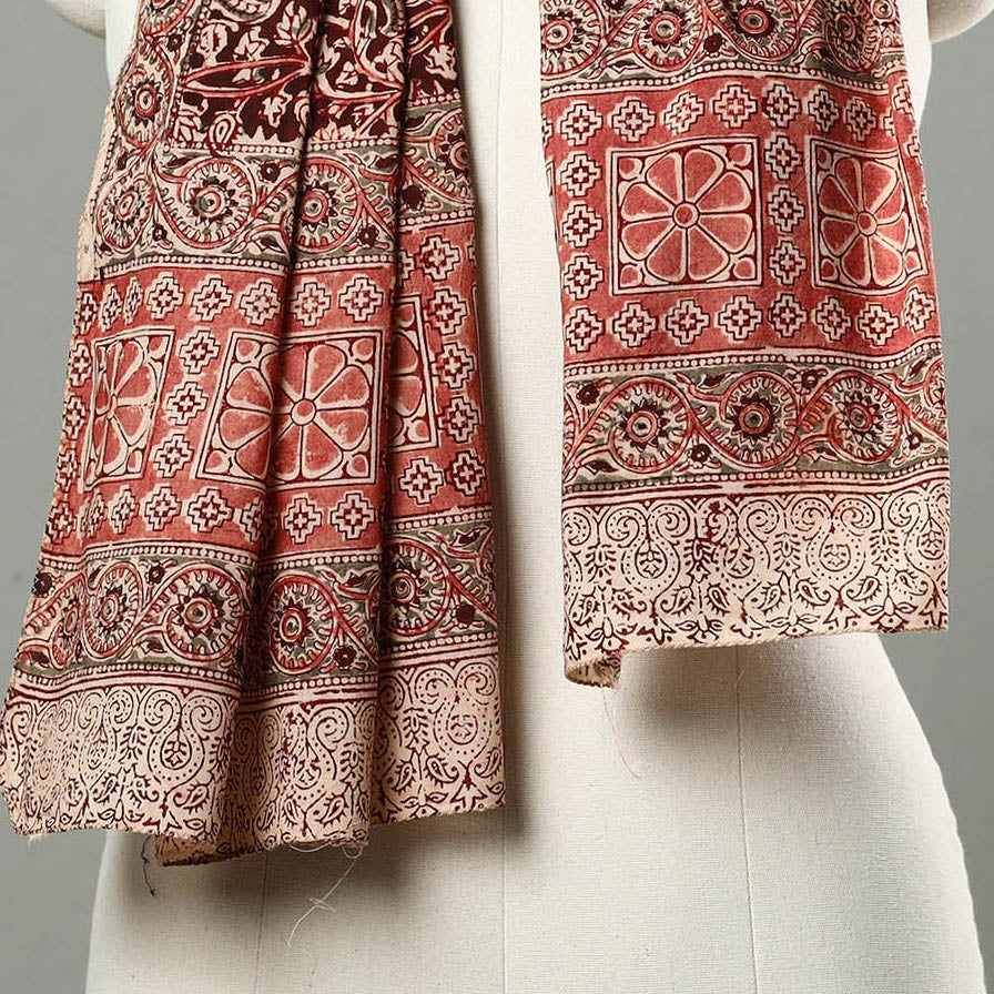 Multicolor - Natural Dyed Block Print Mul Cotton Kalamkari Stole 22