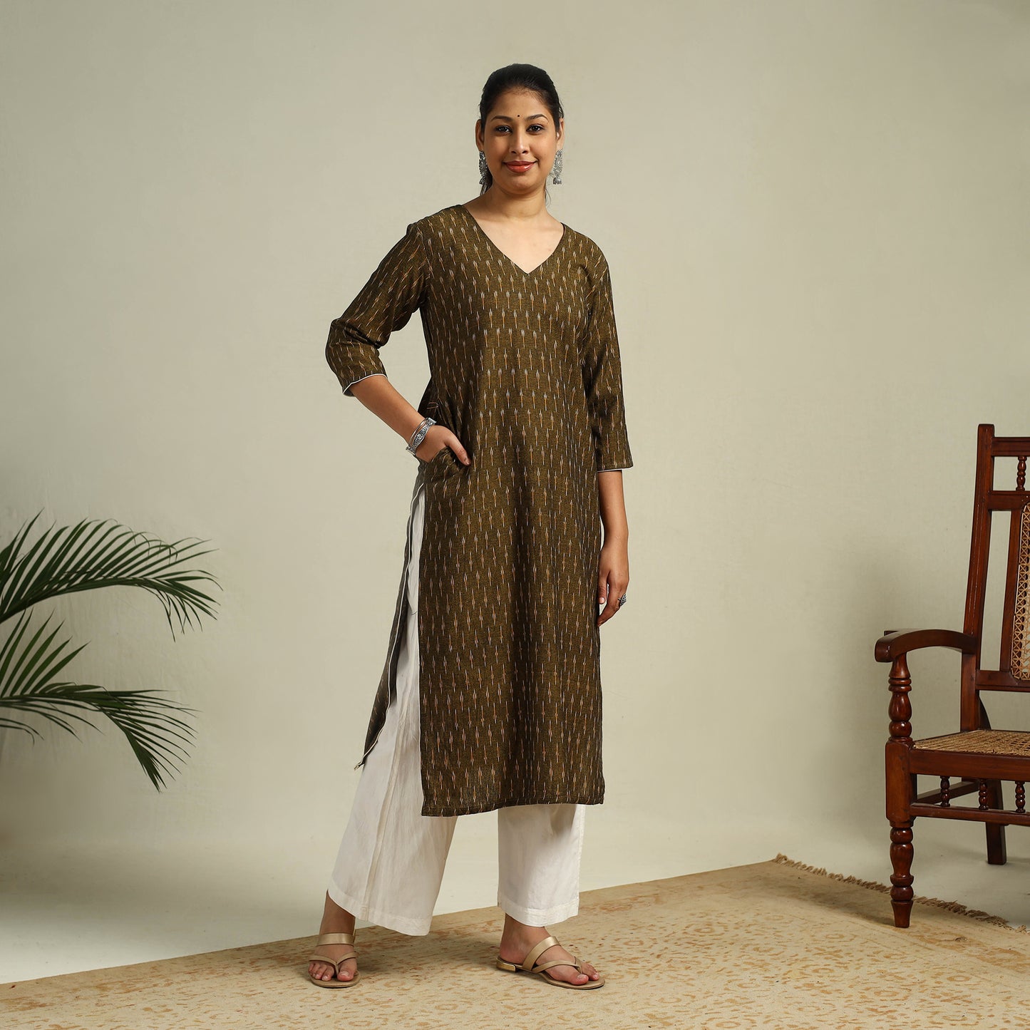 Cotton Straight Pochampally Ikat Kurta for women
