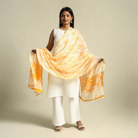 Buy Orange Cotton Jaipur Printed Dupatta Online