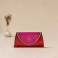 Red - Traditional Kutch Mashru Silk Leather Flap Clutch / Wallet 20
