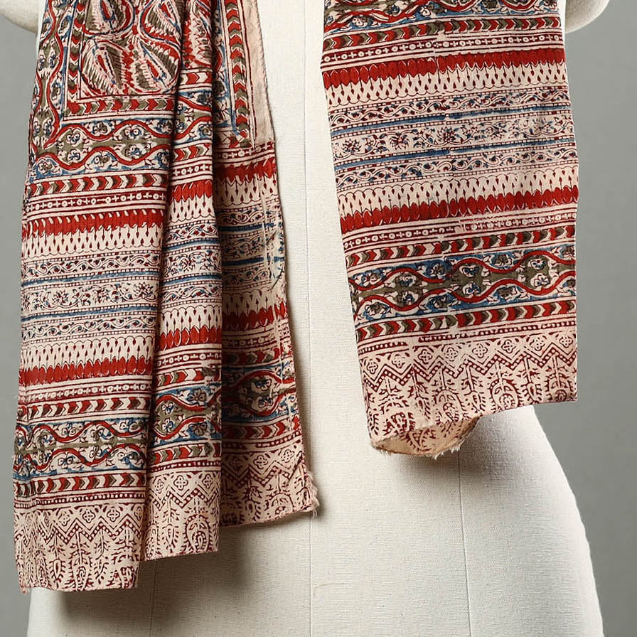 Red - Natural Dyed Block Print Mul Cotton Kalamkari Stole 24