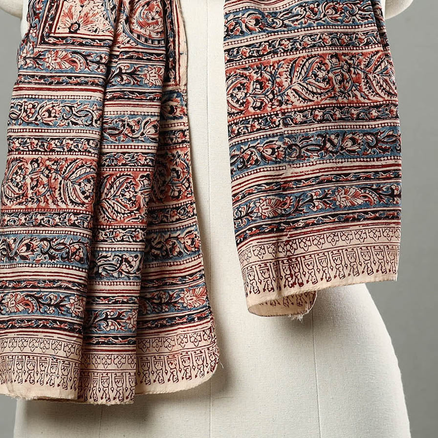 Multicolor - Natural Dyed Block Print Mul Cotton Kalamkari Stole 25