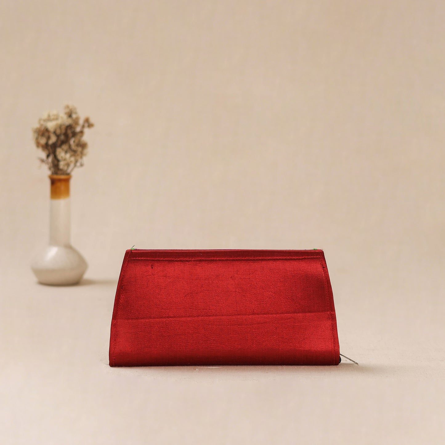 Red - Traditional Kutch Mashru Silk Leather Flap Clutch / Wallet 20