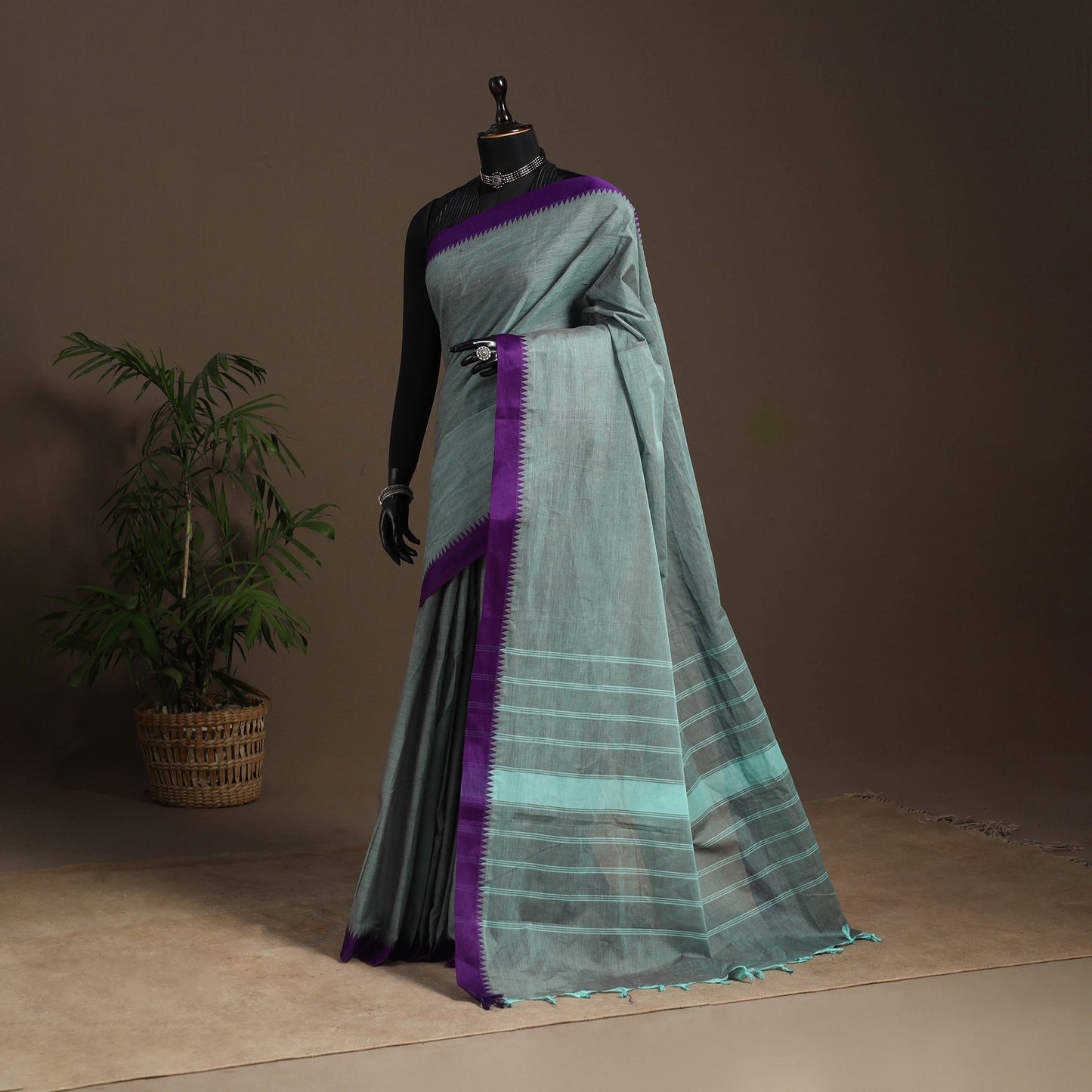 Blue - kandangi chettinad cotton saree with border 112