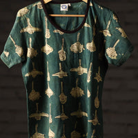 Bindaas Hand Block Printed Cotton Women Round Neck T-shirt 82