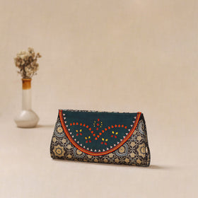 Traditional Kutch Mashru Silk Leather Flap Clutch / Wallet 21
