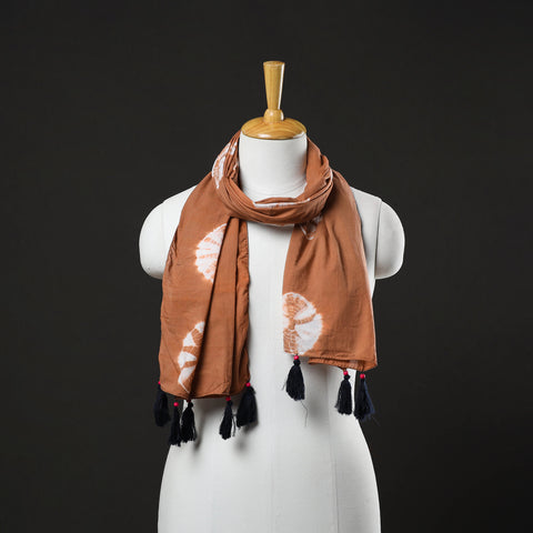 Rust Orange - Tie-Dye Cotton Shibori Stole with Tassels 36