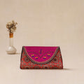 Red - Traditional Kutch Mashru Silk Leather Flap Clutch / Wallet 22
