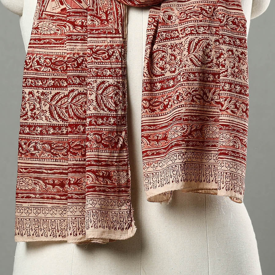 Brown - Natural Dyed Block Print Mul Cotton Kalamkari Stole 29